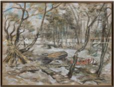 Malskat, Lothar (1912 Königsberg-1988 Lübeck) "Winterliche Insel im Deepenmoor", Pastell, sign. u.l