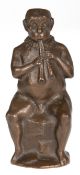 Bronze-Figur "Sitzender Faun auf Flöten spielend", monogr. "K im Kreis", Nr. 33/ 100, braun patinie