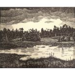 Grunert, Wilhelm Julius Ludwig (1891 Lehrte- 1963 Hamburg) "Landschaft in Ostpreußen", Holzschnitt,