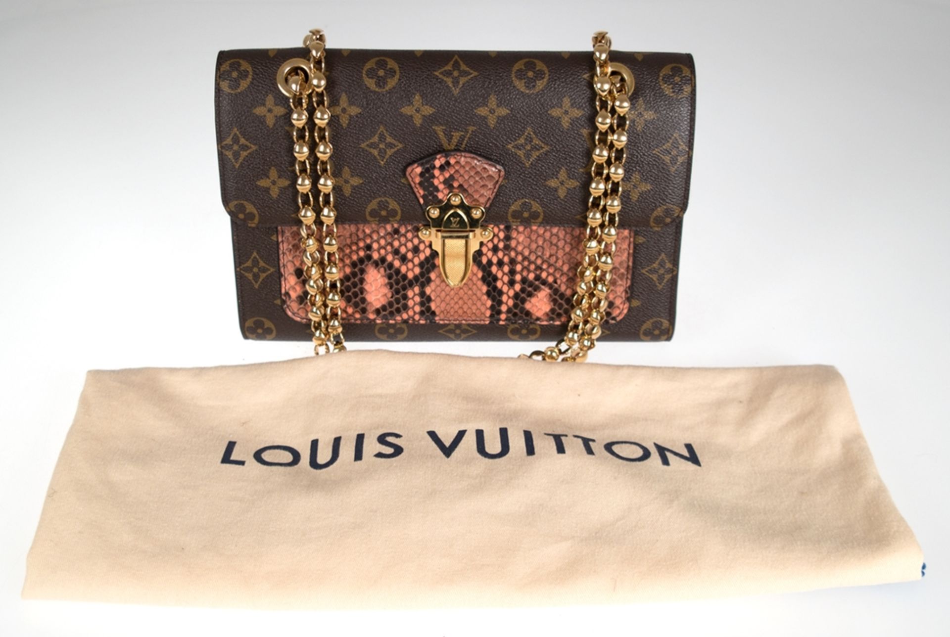 Louis-Vuitton-Tasche, limitierte Edition, Tasche mit berühmtem Logo, mittig mit Rose Bruyere Pytho