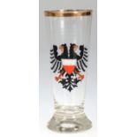 Patriotisches Bierglas mit Doppeladler, Ende 19. Jh., 1/4 Liter, Goldrand, H. 17 cm