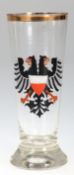 Patriotisches Bierglas mit Doppeladler, Ende 19. Jh., 1/4 Liter, Goldrand, H. 17 cm