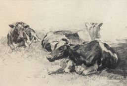 Wolf, Georg (1882 Düsseldorf-1962 Uelzen) "Kühe auf der Wiese liegend", Zeichnung, unsign., 21x30 c