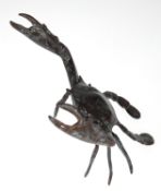 Bronze-Figur "Krabbe", sign. "Moore",  braun/blau  marmoriert patiniert, H. 14,5 cm, L. 17 cm