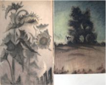 Deckwer (1. Hälfte 20. Jh.) 2 Aquarelle "Sonnenblumen", monogr. und  dat. 1937 o.l., 91x59 cm und "