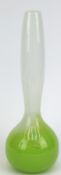 Langhals-Vase, um 1975, farbloses Glas, weiß und hellgrün unterfangen, H. 38 cm