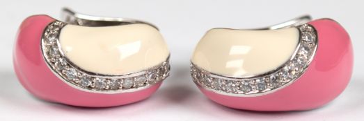 Creolen, 925er Silber, 12,5 g, rosa/creme emailliert, besetzt mit weißem Zirkonia