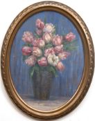 Hassek, J. "Tulpenstilleben", Öl/SH, sign. u.r., 60x45 cm, ovaler Rahmen