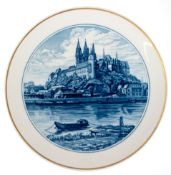 Meissen-Ansichtenteller "Albrechtburg in Meissen", Blaudekor mit Goldrand, rücks. Wandaufhängung, 1