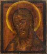 Ikone "Johannes der Täufer", Rußland 19. Jh., Eitempera/ Holz, mit Zertifikat, 32x37,7 cm