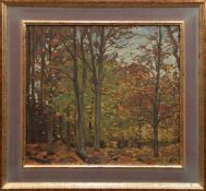 Koepke, Robert (1893 Bremen-1968 St. Jürgen/Worpswede) "Herbstwald", Öl/ Platte, unsign., rückseiti