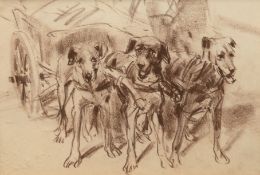 Wolf, Georg (1882 Düsseldorf-1962 Uelzen) "Hundegespann vor Wagen", Zeichnung, unsign., rückseitig 