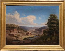 Landschaftsmaler um 1800 "Gutsanlage in der Sommersonne", Öl/Lw., unsign., 43x58 cm, Rahmen