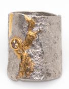 Ring, Platin 950 und 585er GG, mit Goldtopas in Zargenfassung, moderne Juwelierarbeit, Unikat, ges.