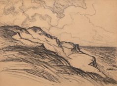 "Steilküste bei Ahrenshoop", um 1950, Zeichnung, undeutl. sign. u.r., 32x42 cm, im Passepartout hin