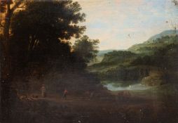 Maler um 1700 "Pferde auf dem Weg zur Tränke", Öl/ Eiche, unsign., Farbverluste, 23x33 cm, ungerahm