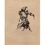 Kohlhoff, Wilhelm (1893 Berlin-1971 Schweinfurth) "Samurai mit Hund", Litho., 32x24 cm, hinter Glas