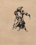 Kohlhoff, Wilhelm (1893 Berlin-1971 Schweinfurth) "Samurai mit Hund", Litho., 32x24 cm, hinter Glas