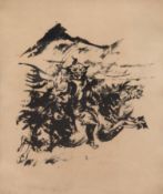 Kohlhoff, Wilhelm (1893 Berlin-1971 Schweinfurth) "Samurai zu Pferd", Litho., sign. u.r., 32x25 cm,