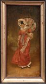 "Junge Dame im roten Kleid", Öl/ Holz, undeutl. sign. u.l., 24x11 cm, Rahmen