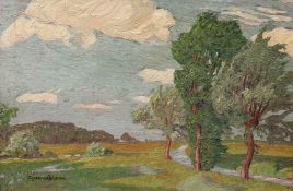 Loiseau, Gustav (1865-1935) zugeschrieben "Landschaft mit Bachlauf ", Öl/ Malfaser, sign. u.l., 28,