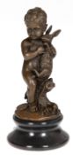 Bronze-Figur "Kleiner Junge mit Kaninchen", Nachguß, braun patiniert, bezeichnet "S.Felling", Gieße