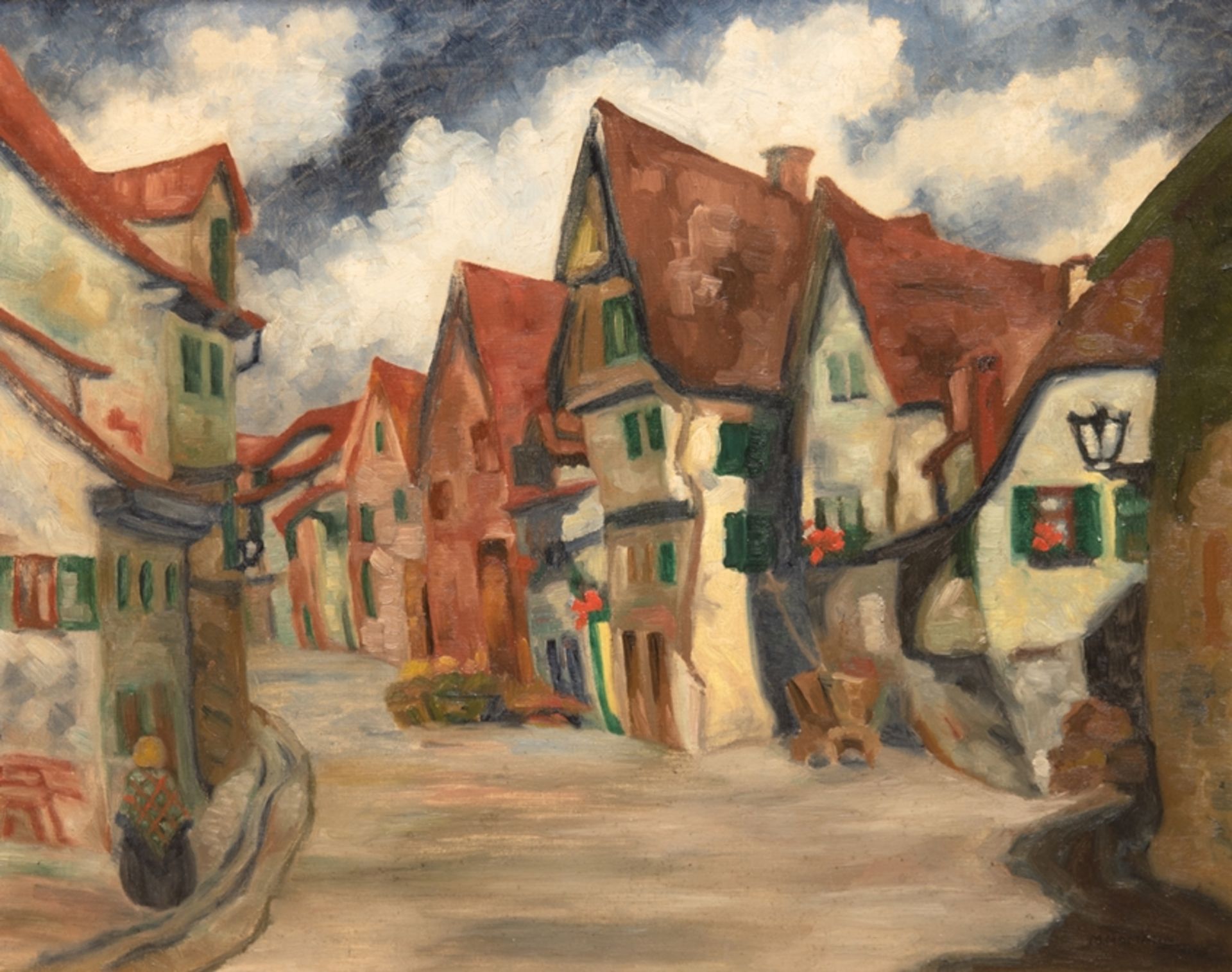 Hamann, Maria "Gasse in Tübingen", Öl/ Lw., sign. u.r., rückseitig betitelt, 55x65 cm, Rahmen