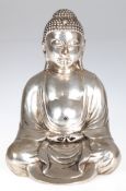 Buddha-Figur "Shakyamuni", Metall, silberfarben gefasst, H. 17 cm
