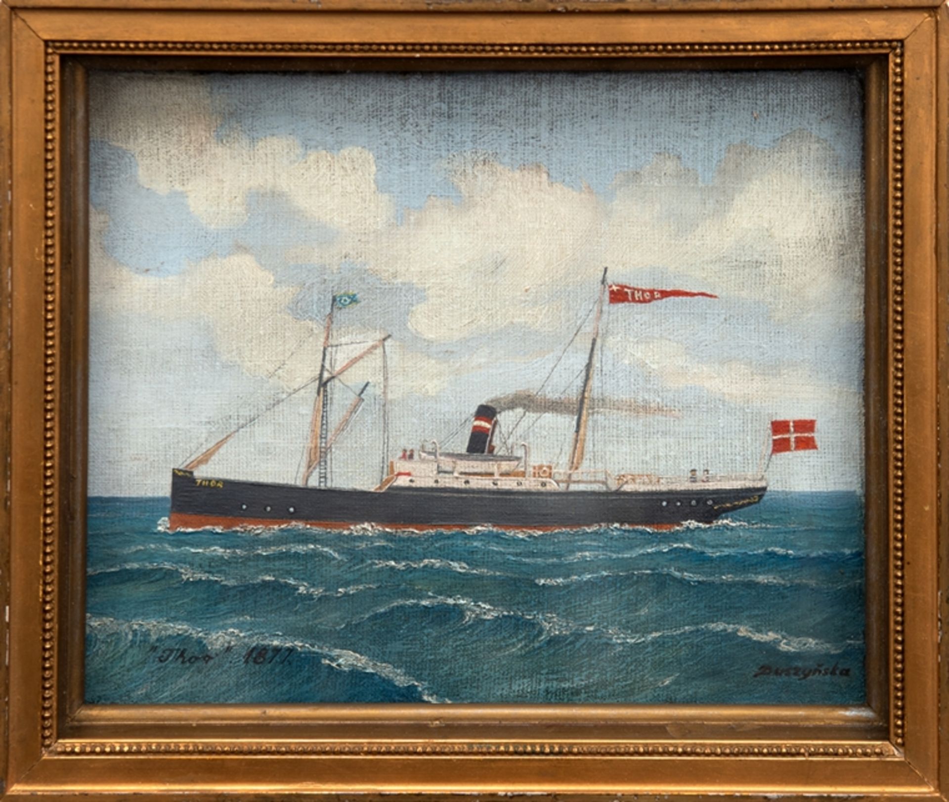 Paar Kapitänsbilder "Carolina 1920" und "Thor-1877", Öl/ Lw./ Holz, 1x sign. und 1x monogr. "A.S.", - Bild 2 aus 2