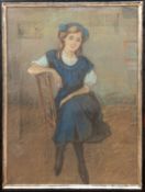 Wolfthorn, Julie (1868 Thorn-1944 Theresienstadt) "Mädchen auf dem Stuhl sitzend", Mischtechnik, si