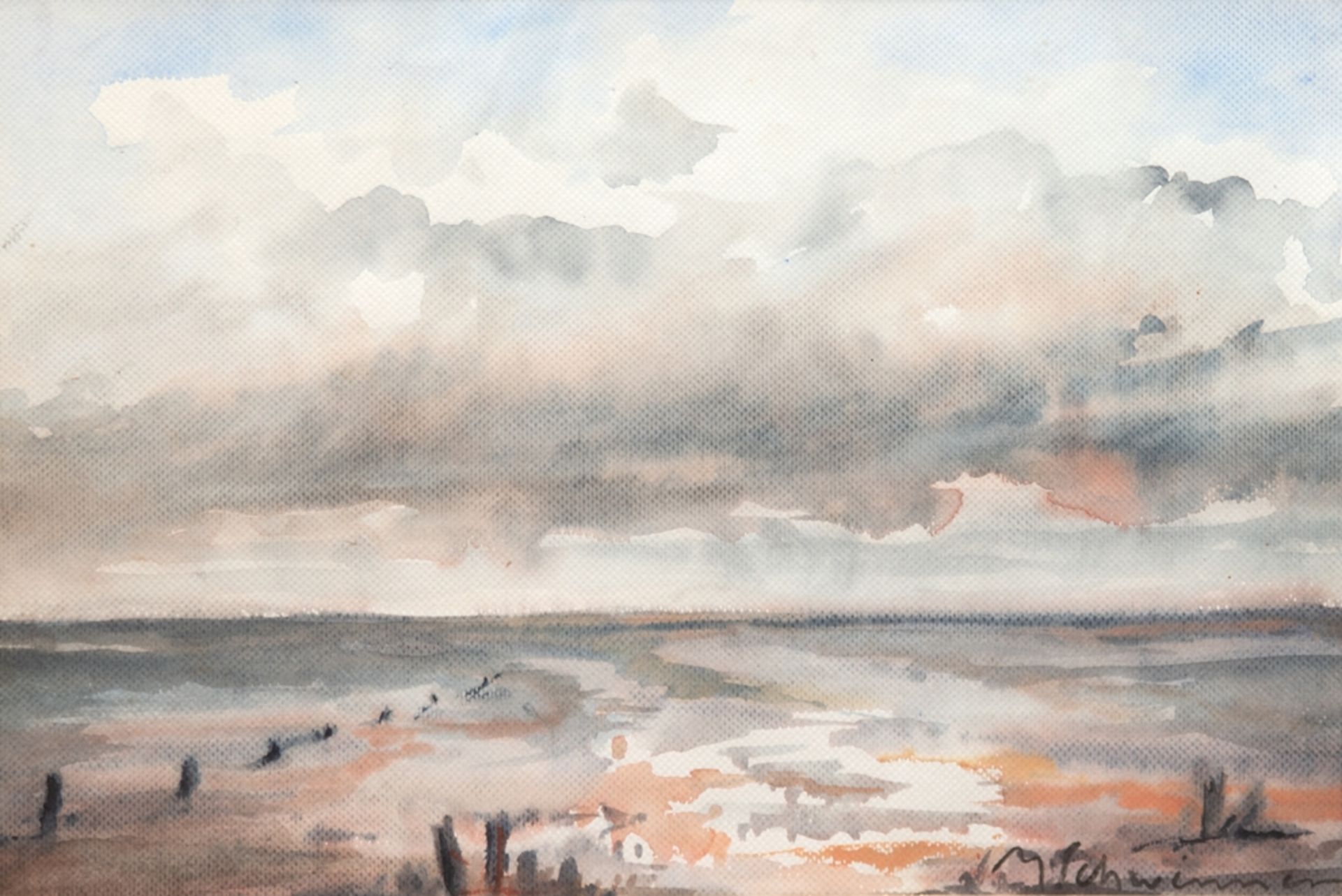 Schwimmer, Max (1895 Leipzig-1960 ebenda) "An der Ostsee", Aquarell, 28x40 cm, im Passepartout hint