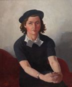 Richter, Erik (1889 Berlin-1981 Plön) "Junge Frau mit schwarzem Kleid und Hut, die Hände über dem K