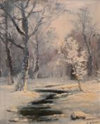 Stöver, Paula (1918 Bremen-1982 Worpswede) "Winter im Moor", Öl/ Hartfaser, sign. u.r., 30x25 cm, R