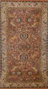 Teppich, Maschinenteppich mit Keshan-Muster, Schurwolle, Kammgarn, floral gemustert und Tiermotive,