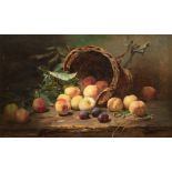 Maler des 19. Jh. "Stilleben mit Obst", Öl/ Platte, unsign., 58x92 cm, auf Keilrahmen