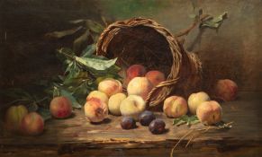 Maler des 19. Jh. "Stilleben mit Obst", Öl/ Platte, unsign., 58x92 cm, auf Keilrahmen