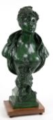 Figur "Elegante Frau", Metallguß, bez, L´eglantine, grün gefasst, auf rechteckigem Holzsockel monti
