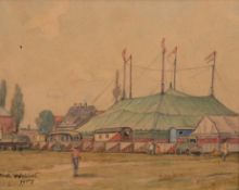 Wallat, Paul (1879 Rostock-1966 Sonderborg, Dänemark) "Zirkus vor der Stadt", Aquarell, sign. u.l. 