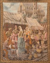 Gobelin "Orientalische Marktszene", 20. Jh., 130x102 cm