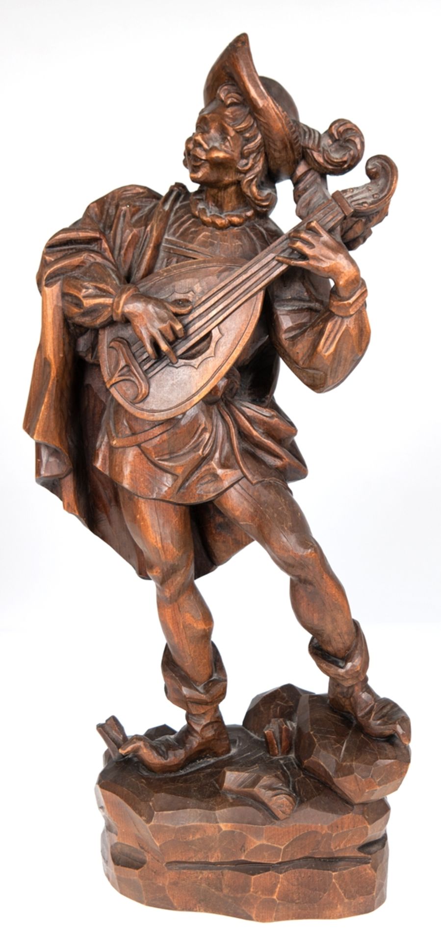 Holzfigur "Minnesänger mit Laute", Holz geschnitzt, H. 59 cm