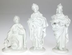 Porzellan-Figuren "Heilige drei Könige", weiß, Lindner Handarbeit, H. 12 cm - 16,5 cm