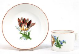 Meissen-Tasse mit UT, Marcolini-Zeit (1774-1817), polychrome Blumenmalerei mit  rotbraunem Rand, zy