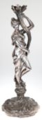 Jugendstil-Figur "Junge Dame im fließenden Gewand mit Füllhorn auf mit Akanthusblattwerk dekorierte