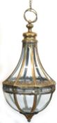 Deckenlampe, Metall z.T. messingfarben, achtseitig verglastes Unterteil abklappbar, H. (ohne Kette)