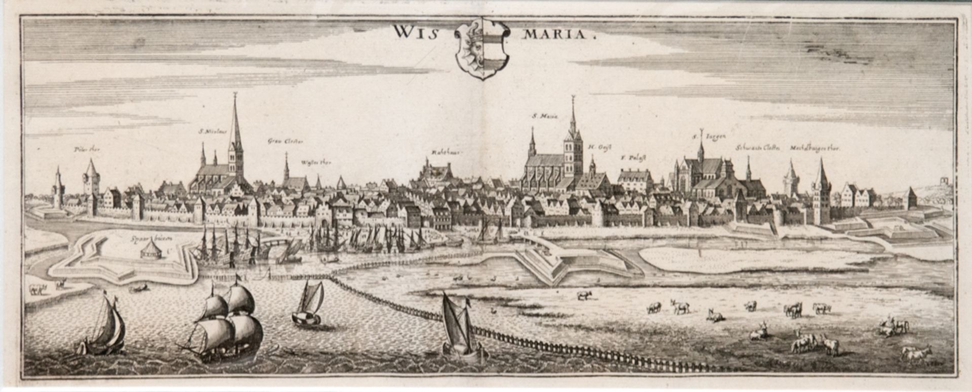 Merian, Matthäus "Wismaria", Kupferstich mit Wappen o.m., 14x36 cm, im Passepartout