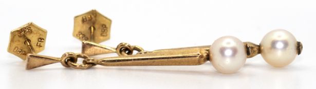 Stab-Ohrhänger mit Perle, 333er GG, ges. 1,8 g, L. 3,5 cm