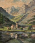 Hamel, R. (Deutscher Maler um 1930) "Berglandschaft am See", sign. u.r.,49x400 cm, Rahmen