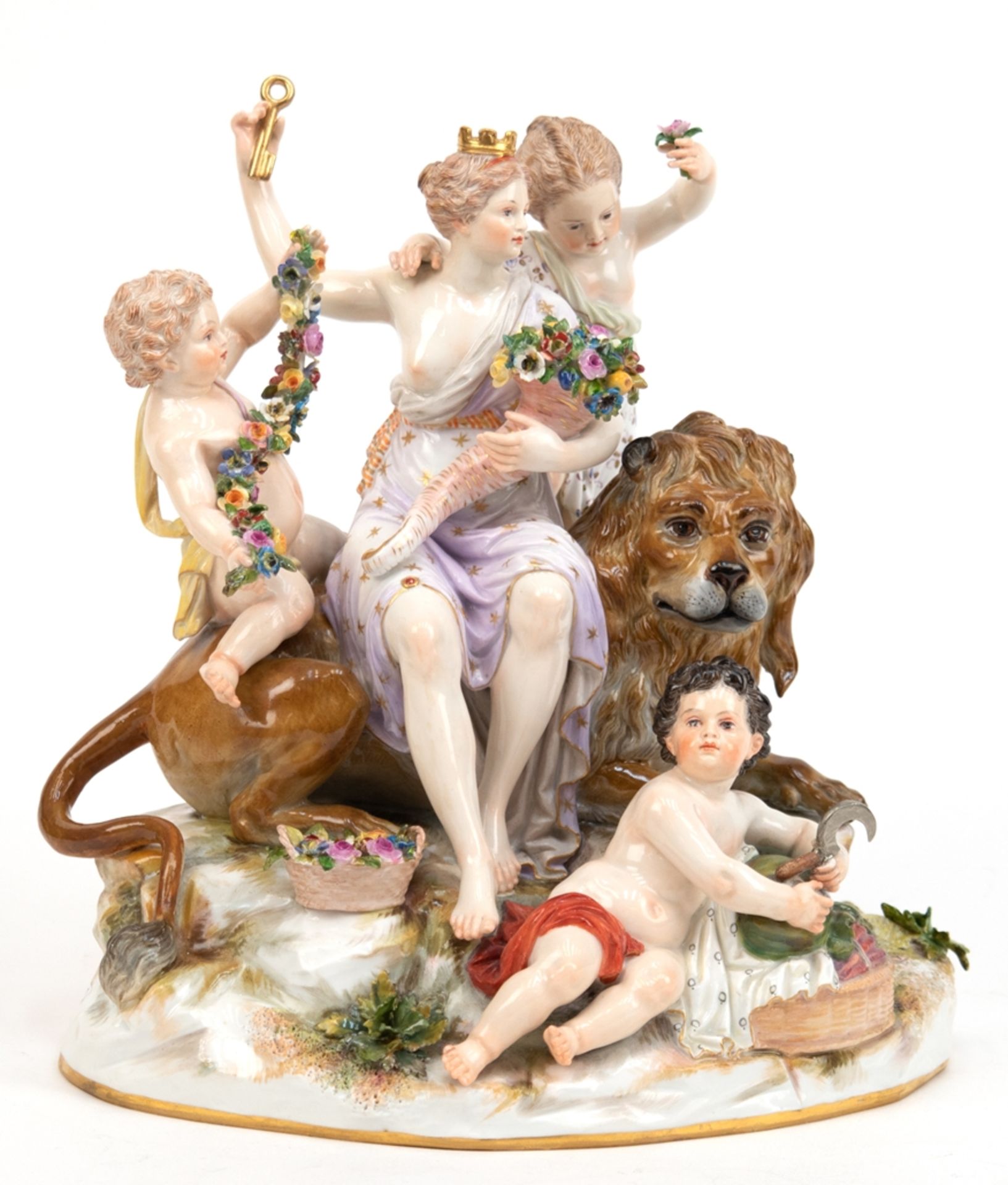 Meissen-Figurengrupe, Allegorie "Die Erde", 19. Jh., D83, Entwerfer: M.V. Acier, farbige Aufglasurm