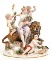 Meissen-Figurengrupe, Allegorie "Die Erde", 19. Jh., D83, Entwerfer: M.V. Acier, farbige Aufglasurm