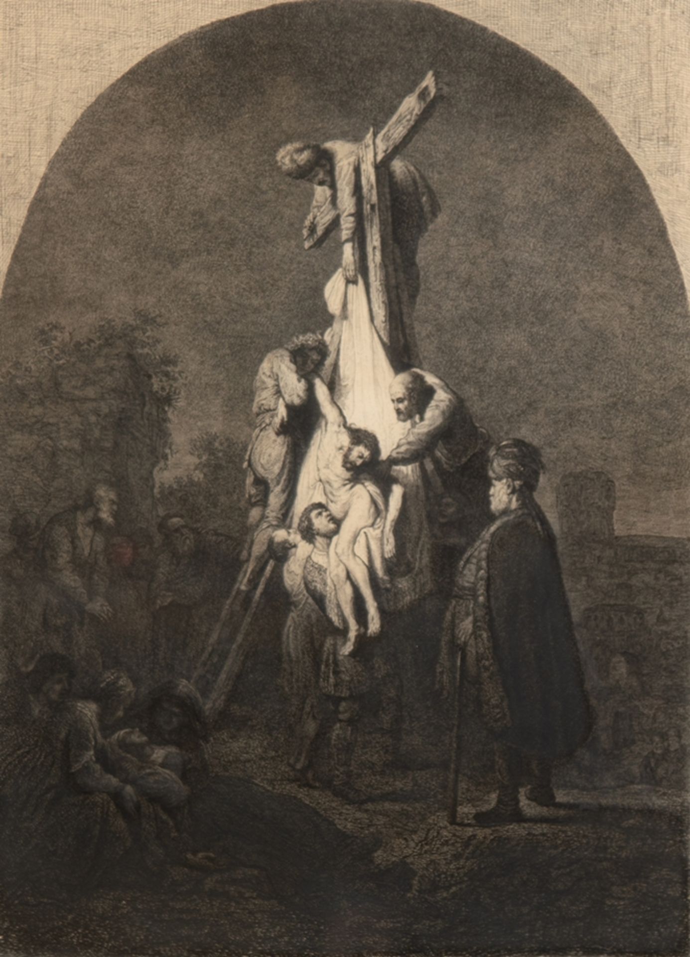 Rembrandt an Rijn (1606-1669) "Kreuzabnahme Christi", Radierung (kein Reichsdruck), 32x22,5 cm, hin